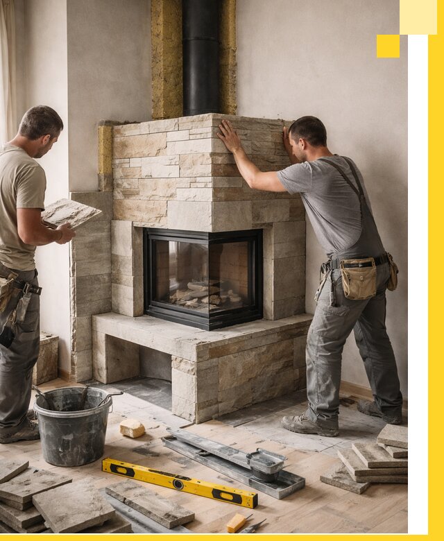 Угловые камины под ключ проект, монтаж и отделка в Борзе