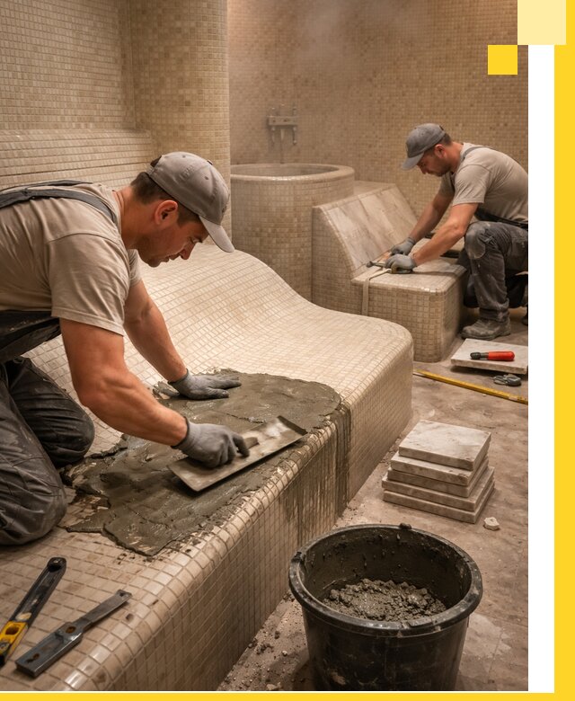 Лежаки для хамама под ключ в Борзе, проект и монтаж