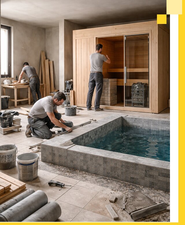 SPA зоны под ключ с бассейном сауной и печью в Борзе